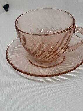 Arcoroc France Rosalind Pink cup and saucer set